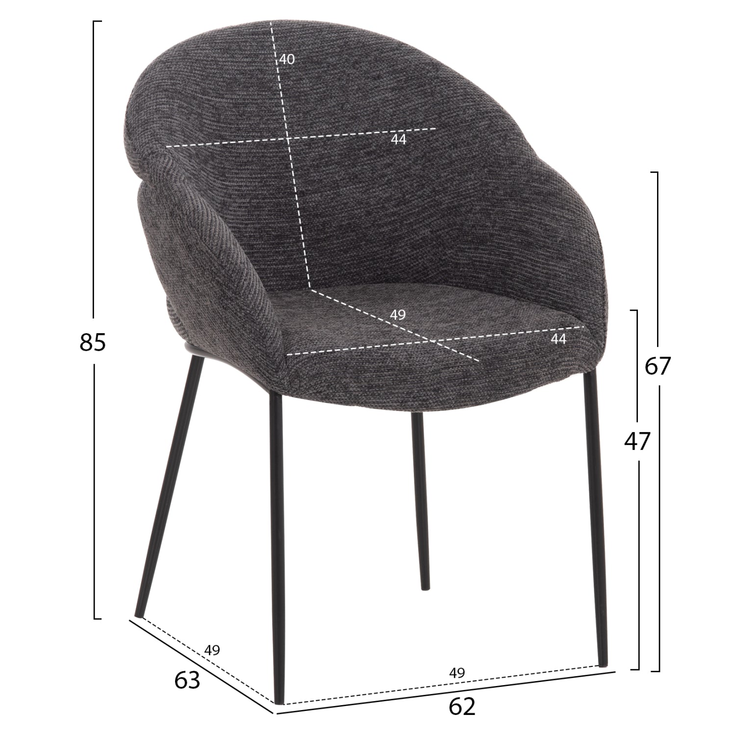 DINING CHAIR DRENNY HM18424.01 GREY FABRIC-METAL BLACK LEGS 62x63x85Hcm.