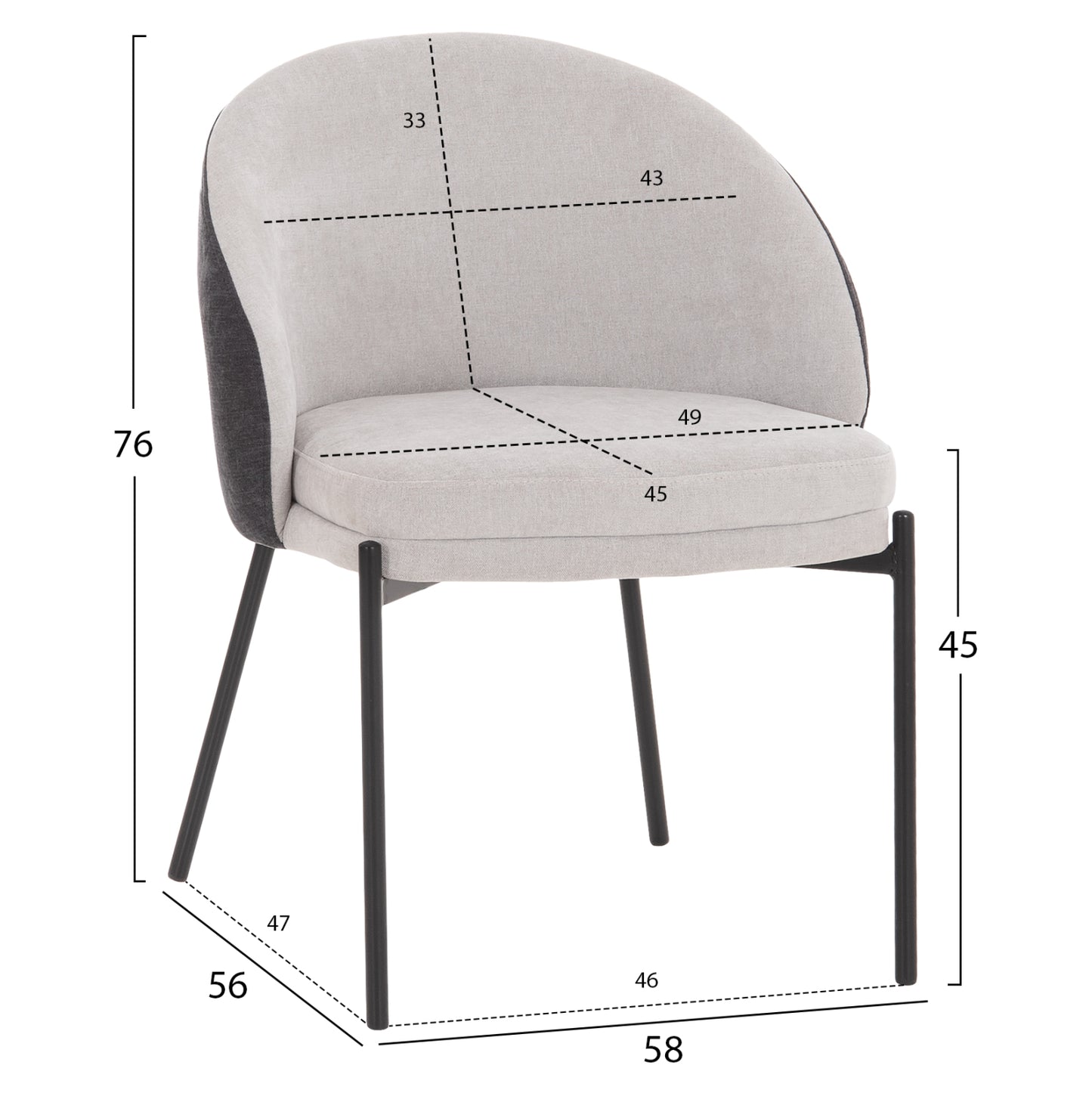 DINING CHAIR DETTON HM18426.01 GREY FABRIC-METAL BLACK LEGS 58x56x76Hcm.