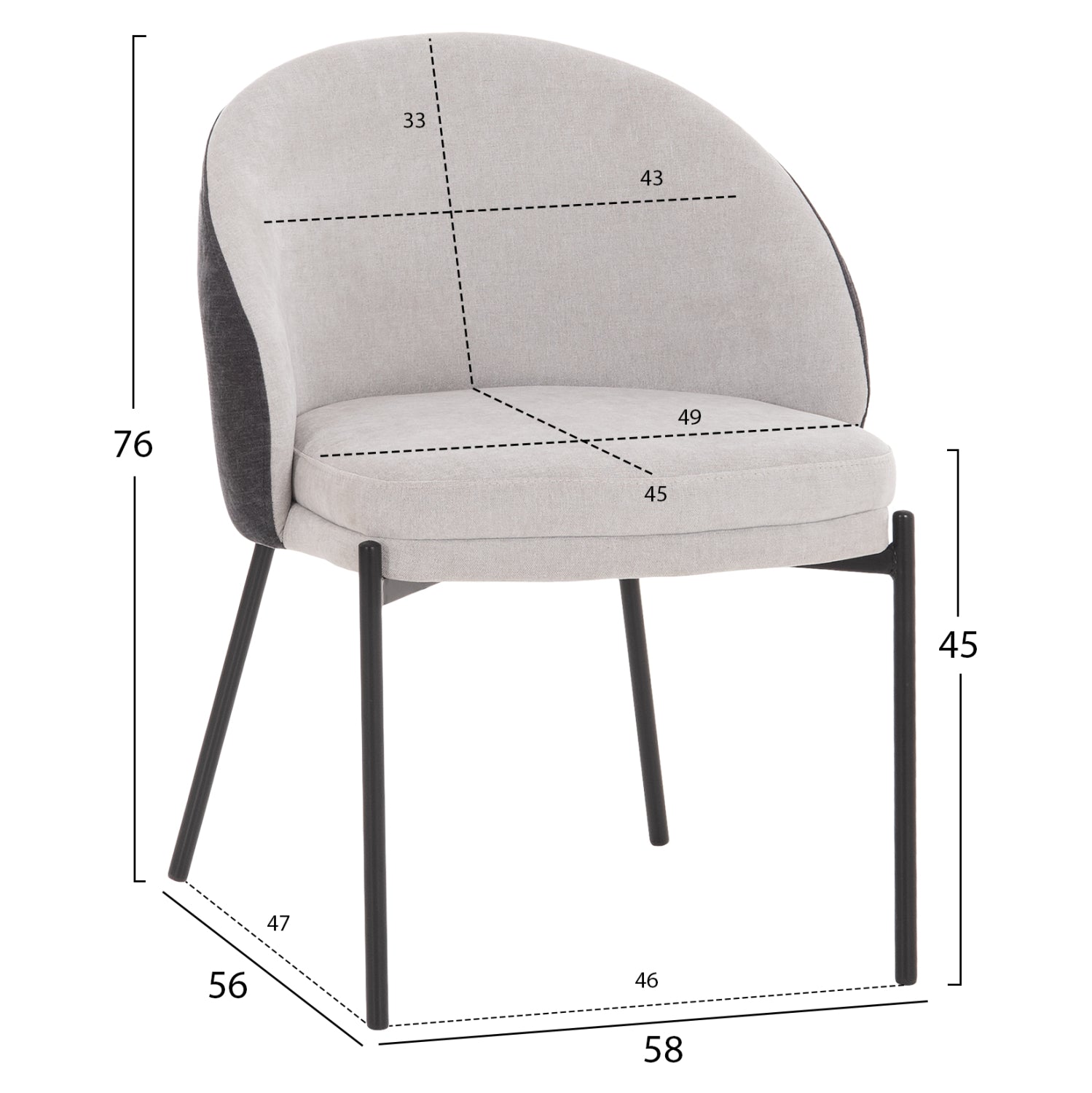 DINING CHAIR DETTON HM18426.01 GREY FABRIC-METAL BLACK LEGS 58x56x76Hcm.