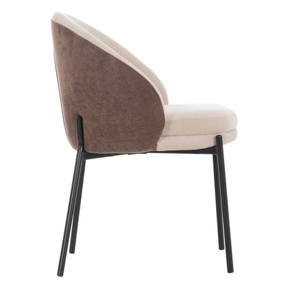 DINING CHAIR DETTON HM18426.02 BROWN/LIGHT BEIGE FABRIC-METAL BLACK LEGS 58x56x76Hcm.