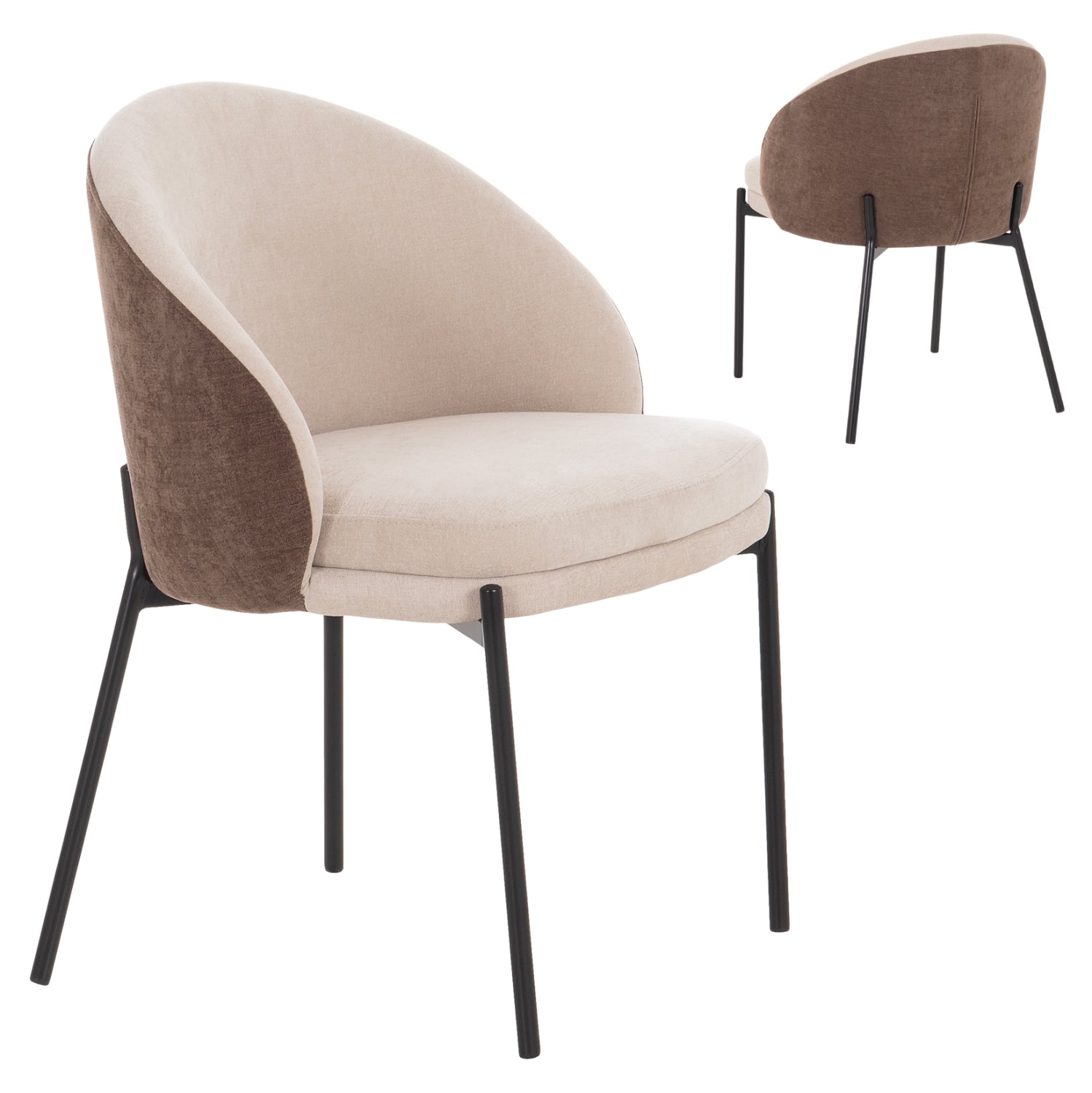 DINING CHAIR DETTON HM18426.02 BROWN/LIGHT BEIGE FABRIC-METAL BLACK LEGS 58x56x76Hcm.