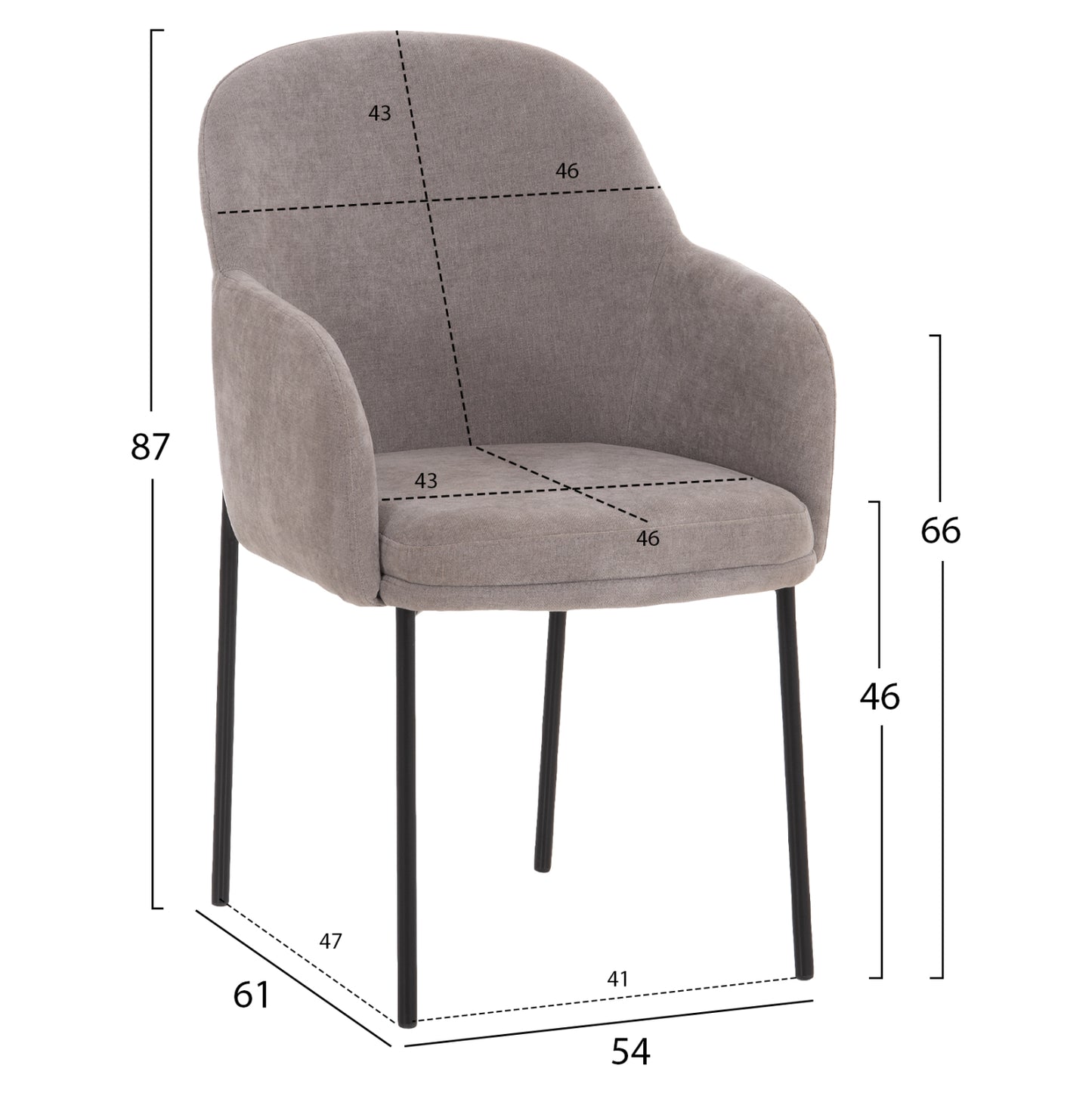 DINING CHAIR MANIDO HM18429.01 GREY FABRIC--BLACK METAL LEGS 54x61x87Hcm.
