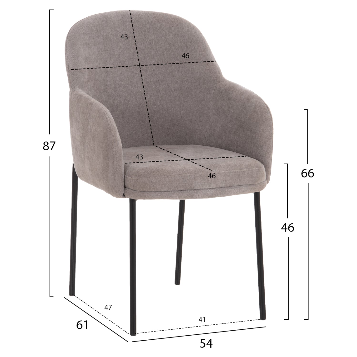 DINING CHAIR MANIDO HM18429.01 GREY FABRIC--BLACK METAL LEGS 54x61x87Hcm.