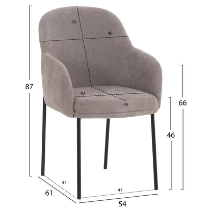DINING CHAIR MANIDO HM18429.01 GREY FABRIC--BLACK METAL LEGS 54x61x87Hcm.