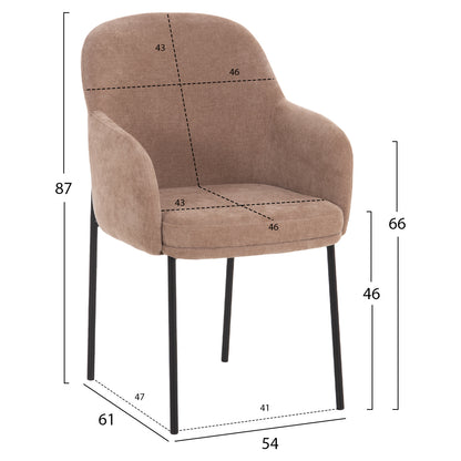DINING CHAIR MANIDO HM18429.03 TAUPE FABRIC--BLACK METAL LEGS 54x61x87Hcm.