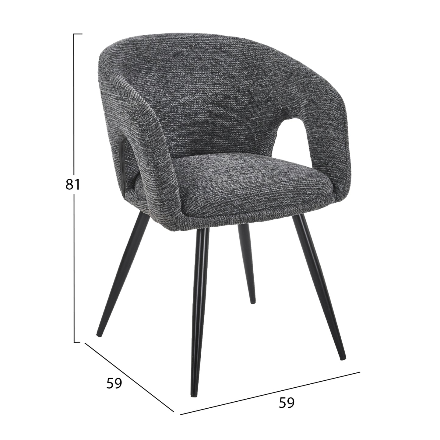 DINING CHAIR CORNEL HM18431.01 GREY FABRIC--BLACK METAL LEGS 59x56x79Hcm.