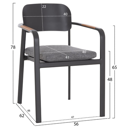 DINING CHAIR ELARA HM6414.01 GREY ALUMINUM-OLEFIN FABRIC--TEAK WOOD 56x62x78Hcm.