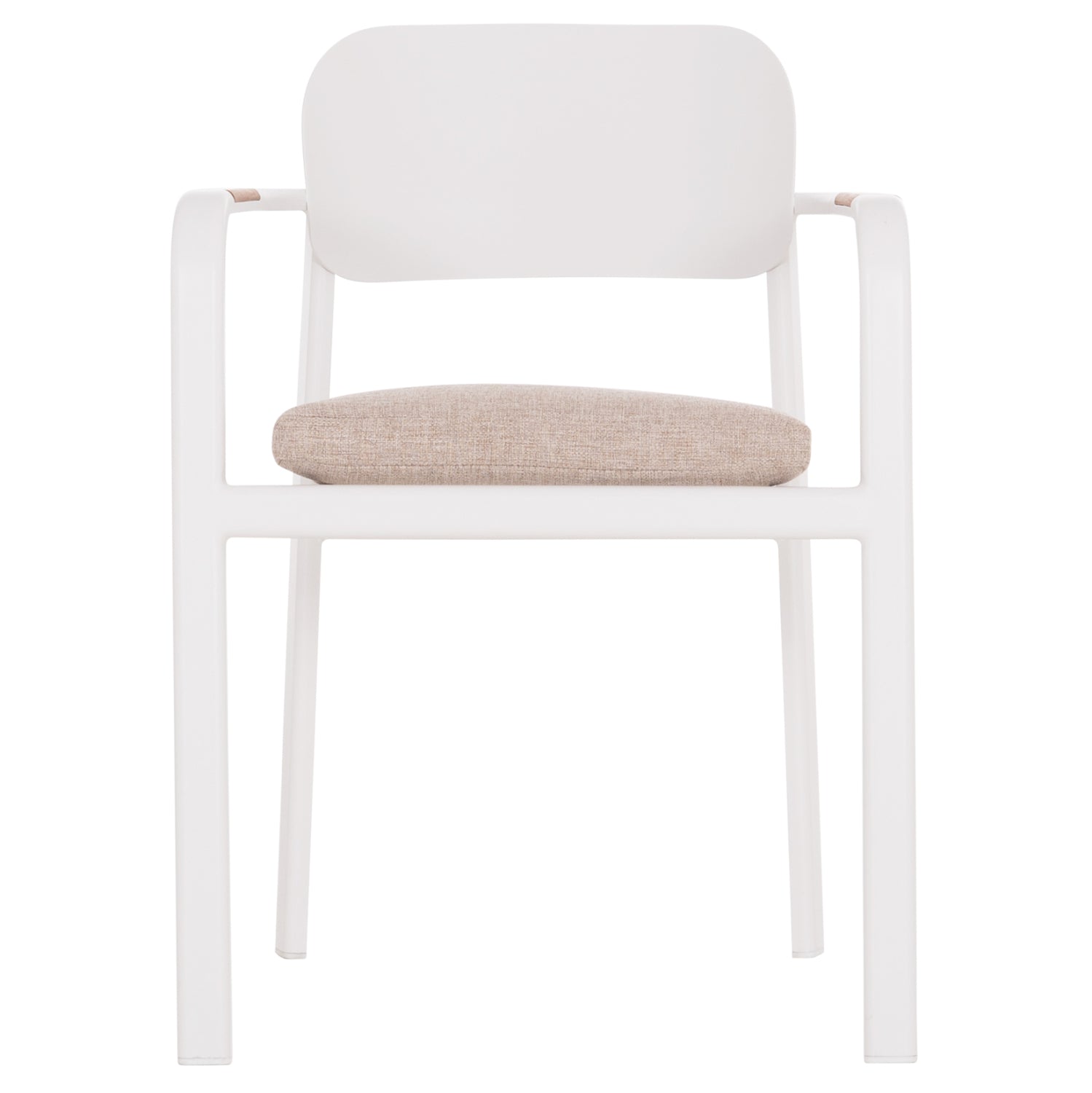 DINING CHAIR ELARA HM6414.02 WHITE ALUMINUM-BEIGE OLEFIN FABRIC--TEAK WOOD 56x62x78Hcm.