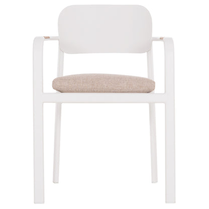DINING CHAIR ELARA HM6414.02 WHITE ALUMINUM-BEIGE OLEFIN FABRIC--TEAK WOOD 56x62x78Hcm.