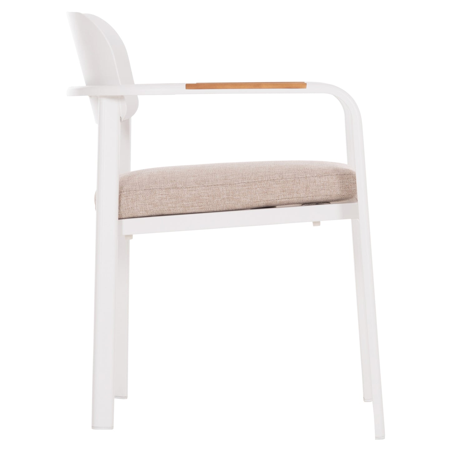 DINING CHAIR ELARA HM6414.02 WHITE ALUMINUM-BEIGE OLEFIN FABRIC--TEAK WOOD 56x62x78Hcm.