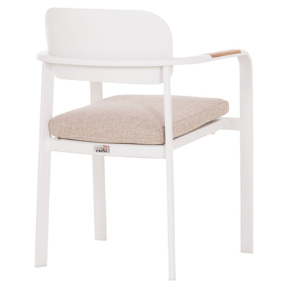 DINING CHAIR ELARA HM6414.02 WHITE ALUMINUM-BEIGE OLEFIN FABRIC--TEAK WOOD 56x62x78Hcm.