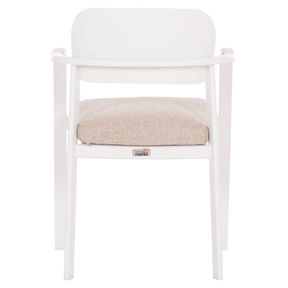 DINING CHAIR ELARA HM6414.02 WHITE ALUMINUM-BEIGE OLEFIN FABRIC--TEAK WOOD 56x62x78Hcm.