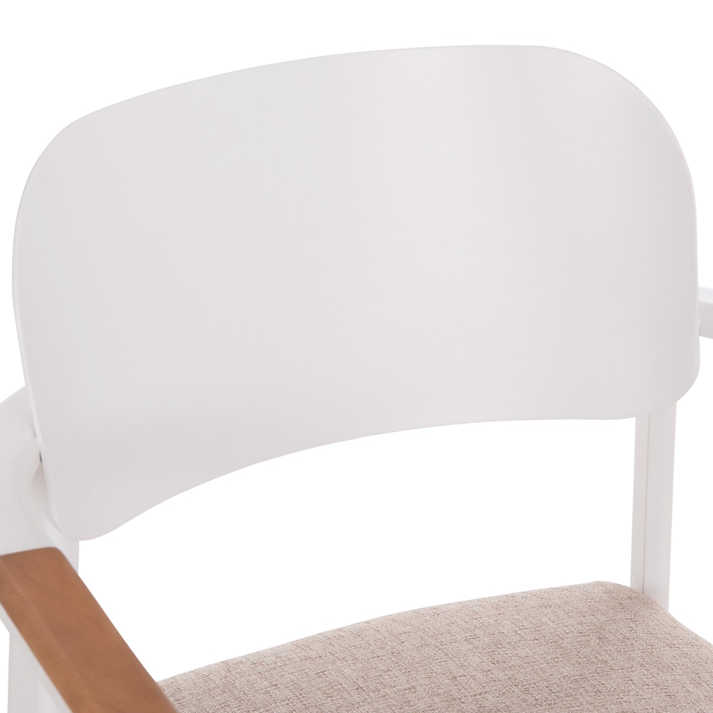 DINING CHAIR ELARA HM6414.02 WHITE ALUMINUM-BEIGE OLEFIN FABRIC--TEAK WOOD 56x62x78Hcm.