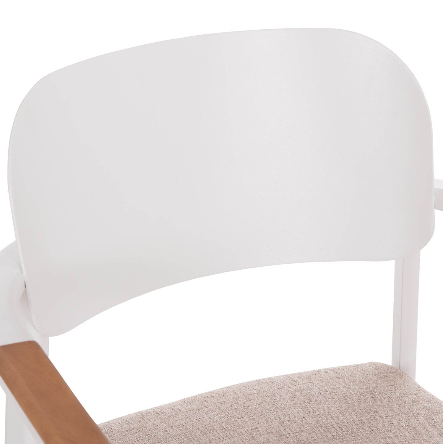 DINING CHAIR ELARA HM6414.02 WHITE ALUMINUM-BEIGE OLEFIN FABRIC--TEAK WOOD 56x62x78Hcm.