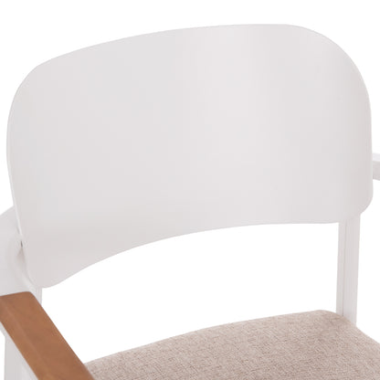 DINING CHAIR ELARA HM6414.02 WHITE ALUMINUM-BEIGE OLEFIN FABRIC--TEAK WOOD 56x62x78Hcm.