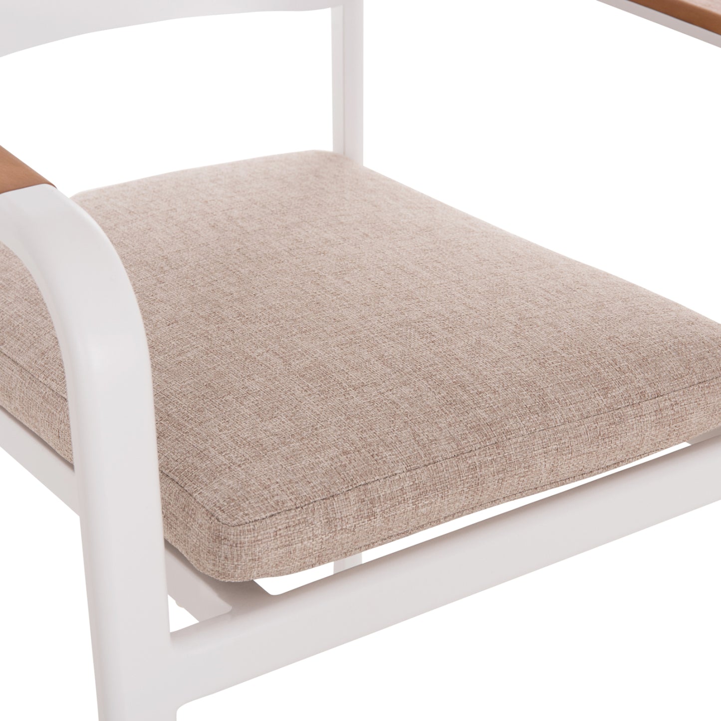 DINING CHAIR ELARA HM6414.02 WHITE ALUMINUM-BEIGE OLEFIN FABRIC--TEAK WOOD 56x62x78Hcm.