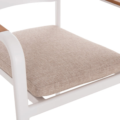 DINING CHAIR ELARA HM6414.02 WHITE ALUMINUM-BEIGE OLEFIN FABRIC--TEAK WOOD 56x62x78Hcm.