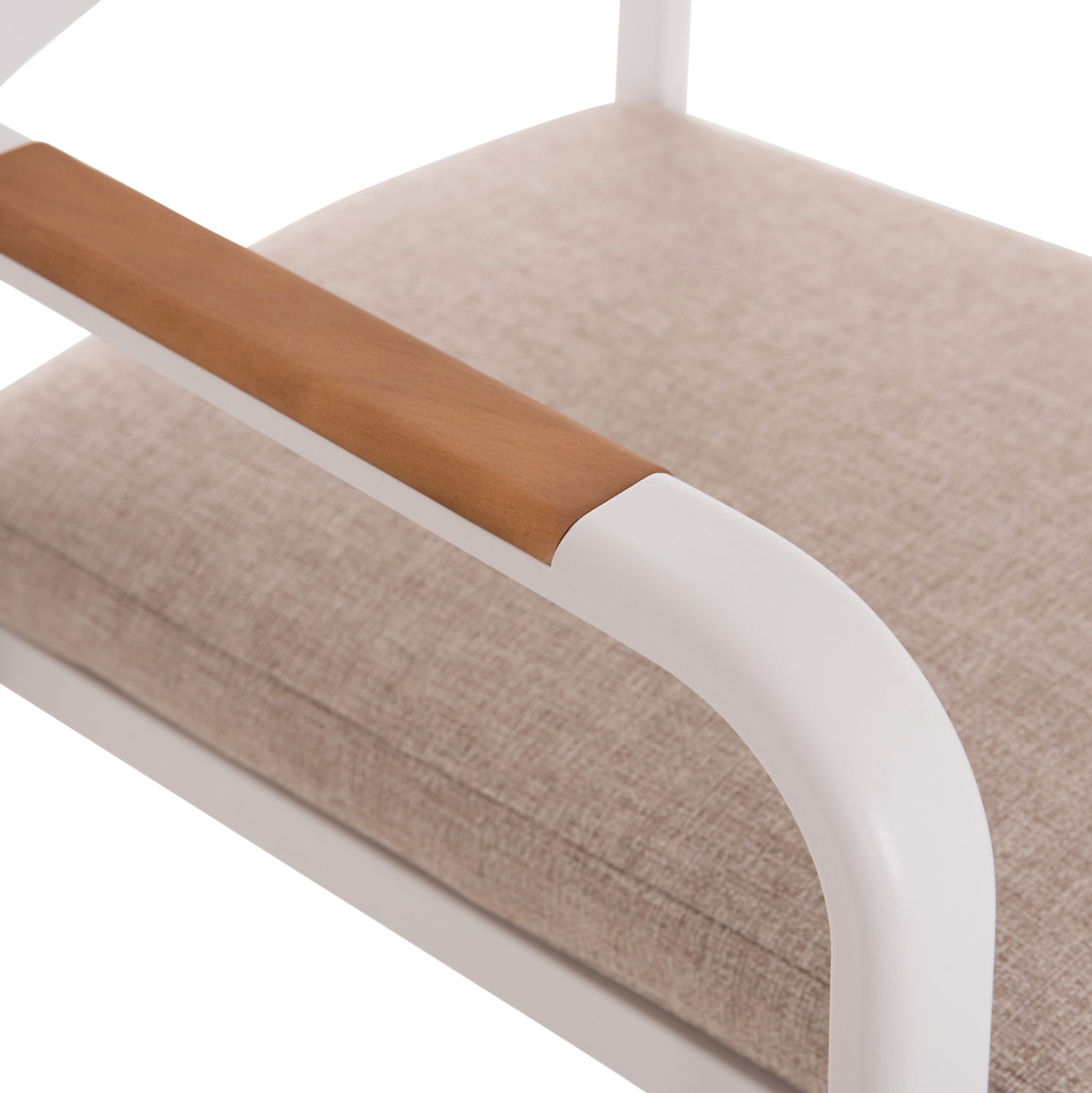 DINING CHAIR ELARA HM6414.02 WHITE ALUMINUM-BEIGE OLEFIN FABRIC--TEAK WOOD 56x62x78Hcm.
