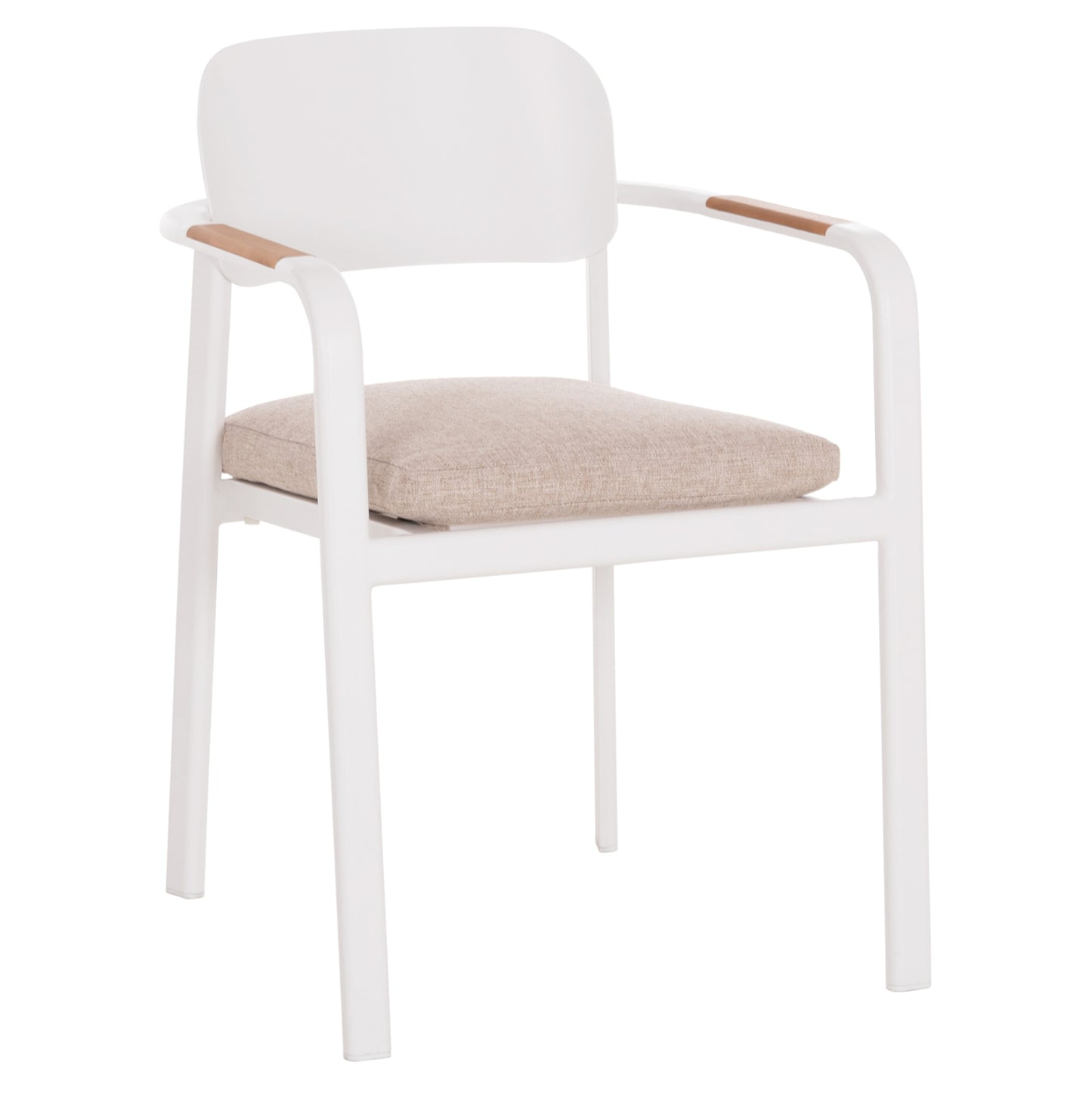 DINING CHAIR ELARA HM6414.02 WHITE ALUMINUM-BEIGE OLEFIN FABRIC--TEAK WOOD 56x62x78Hcm.