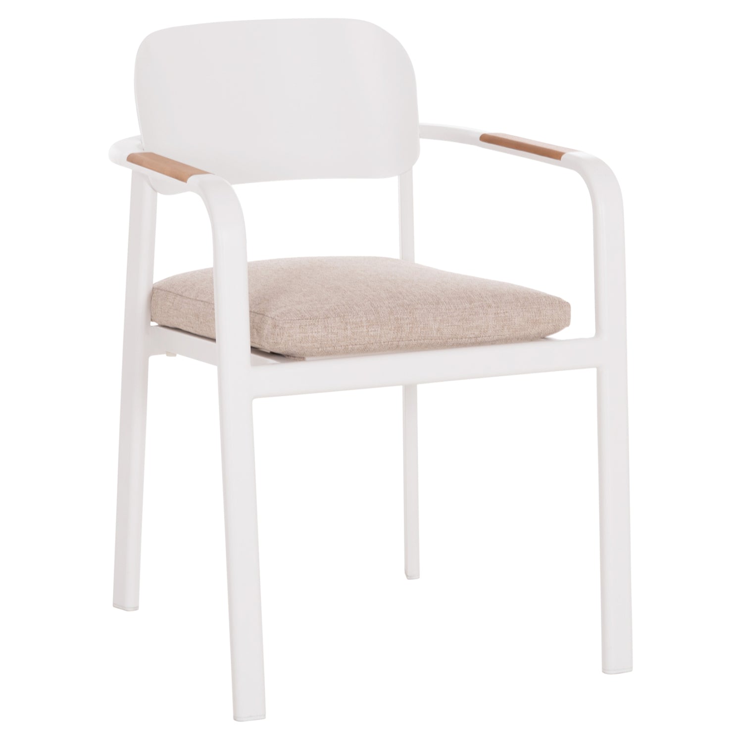DINING CHAIR ELARA HM6414.02 WHITE ALUMINUM-BEIGE OLEFIN FABRIC--TEAK WOOD 56x62x78Hcm.
