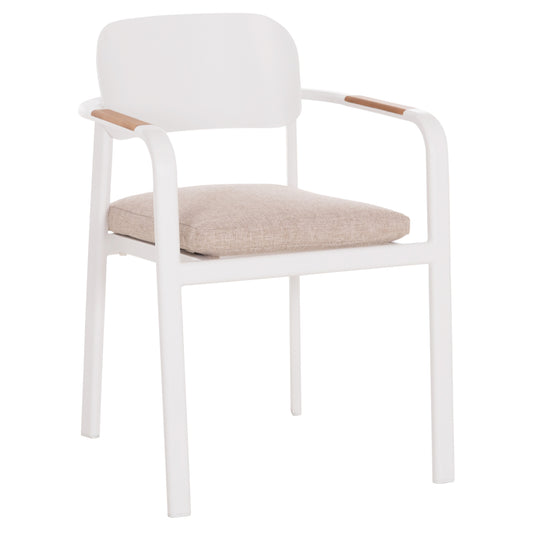 DINING CHAIR ELARA HM6414.02 WHITE ALUMINUM-BEIGE OLEFIN FABRIC--TEAK WOOD 56x62x78Hcm.