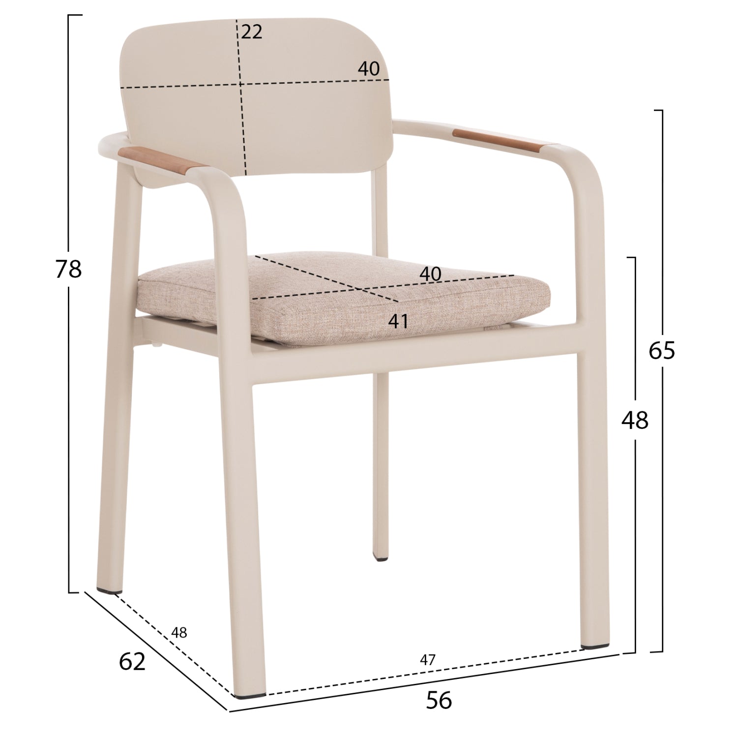 DINING CHAIR ELARA HM6414.05 BEIGE ALUMINUM-OLEFIN FABRIC--TEAK WOOD 56x62x78Hcm.