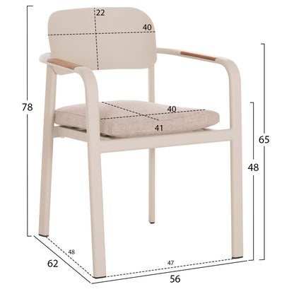 DINING CHAIR ELARA HM6414.05 BEIGE ALUMINUM-OLEFIN FABRIC--TEAK WOOD 56x62x78Hcm.