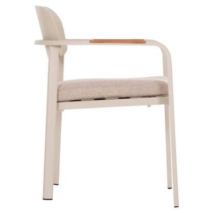 DINING CHAIR ELARA HM6414.05 BEIGE ALUMINUM-OLEFIN FABRIC--TEAK WOOD 56x62x78Hcm.