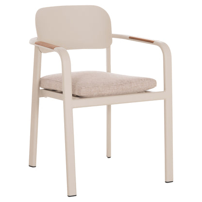 DINING CHAIR ELARA HM6414.05 BEIGE ALUMINUM-OLEFIN FABRIC--TEAK WOOD 56x62x78Hcm.