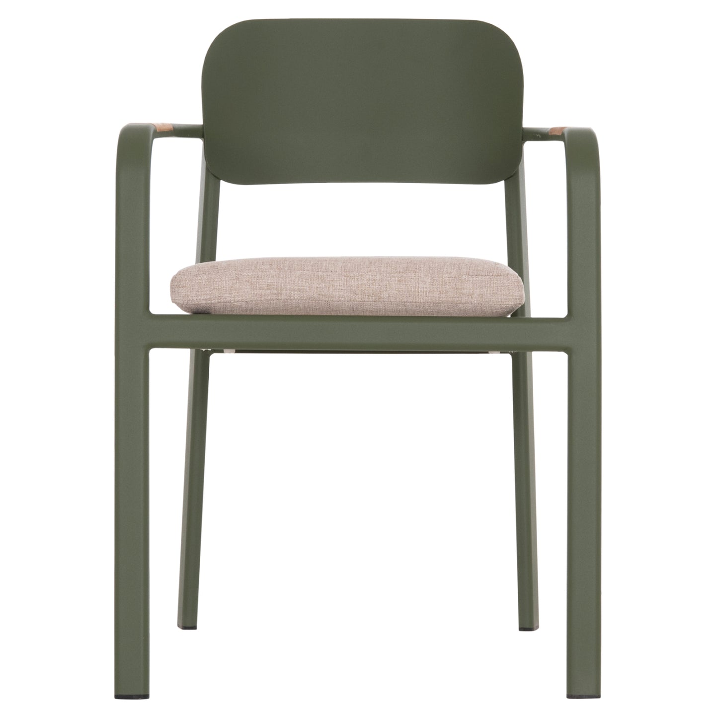 DINING CHAIR ELARA HM6414.06 GREEN ALUMINUM-BEIGE OLEFIN FABRIC--TEAK WOOD 56x62x78Hcm.
