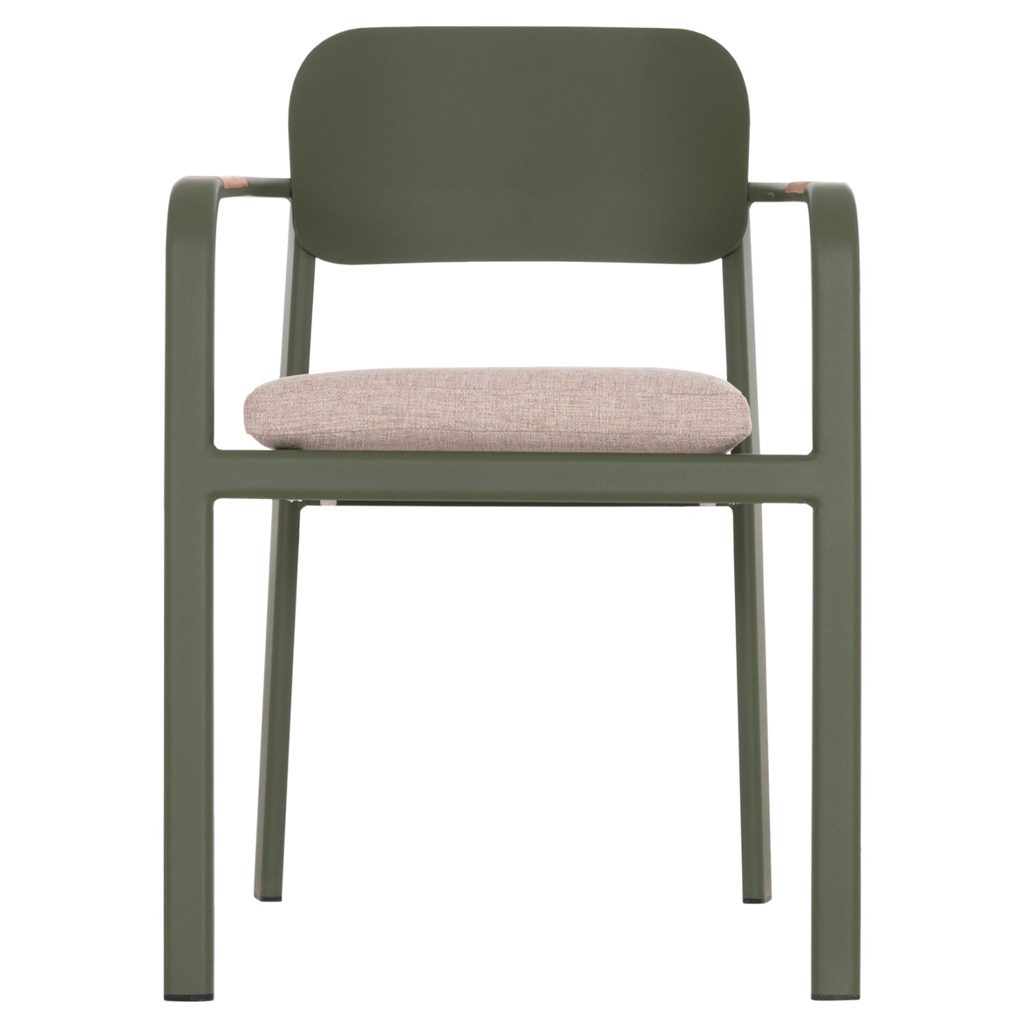 DINING CHAIR ELARA HM6414.06 GREEN ALUMINUM-BEIGE OLEFIN FABRIC--TEAK WOOD 56x62x78Hcm.
