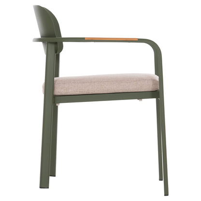DINING CHAIR ELARA HM6414.06 GREEN ALUMINUM-BEIGE OLEFIN FABRIC--TEAK WOOD 56x62x78Hcm.