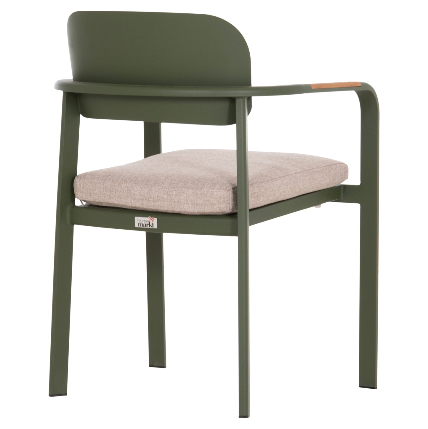 DINING CHAIR ELARA HM6414.06 GREEN ALUMINUM-BEIGE OLEFIN FABRIC--TEAK WOOD 56x62x78Hcm.