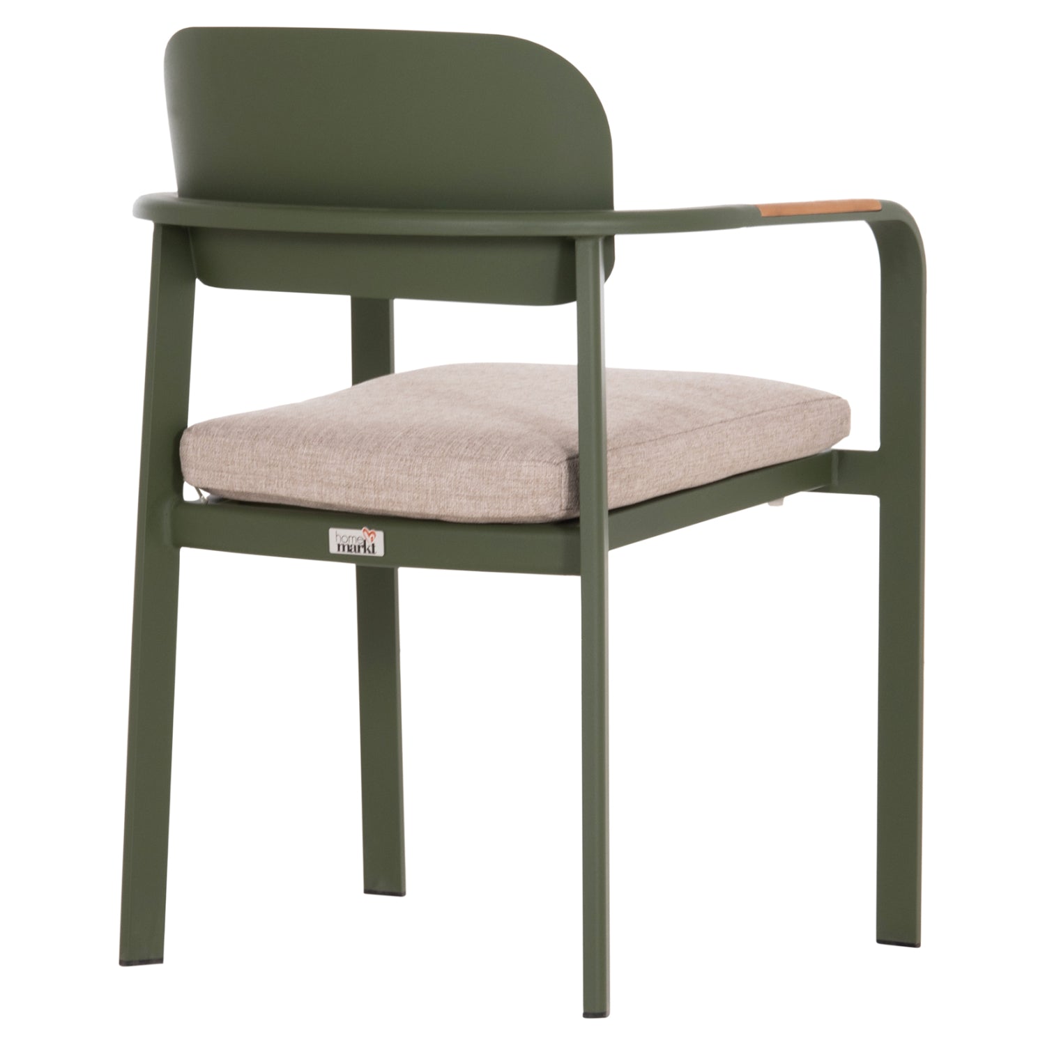 DINING CHAIR ELARA HM6414.06 GREEN ALUMINUM-BEIGE OLEFIN FABRIC--TEAK WOOD 56x62x78Hcm.