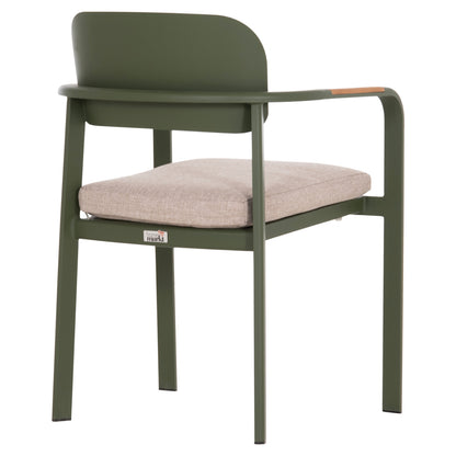 DINING CHAIR ELARA HM6414.06 GREEN ALUMINUM-BEIGE OLEFIN FABRIC--TEAK WOOD 56x62x78Hcm.