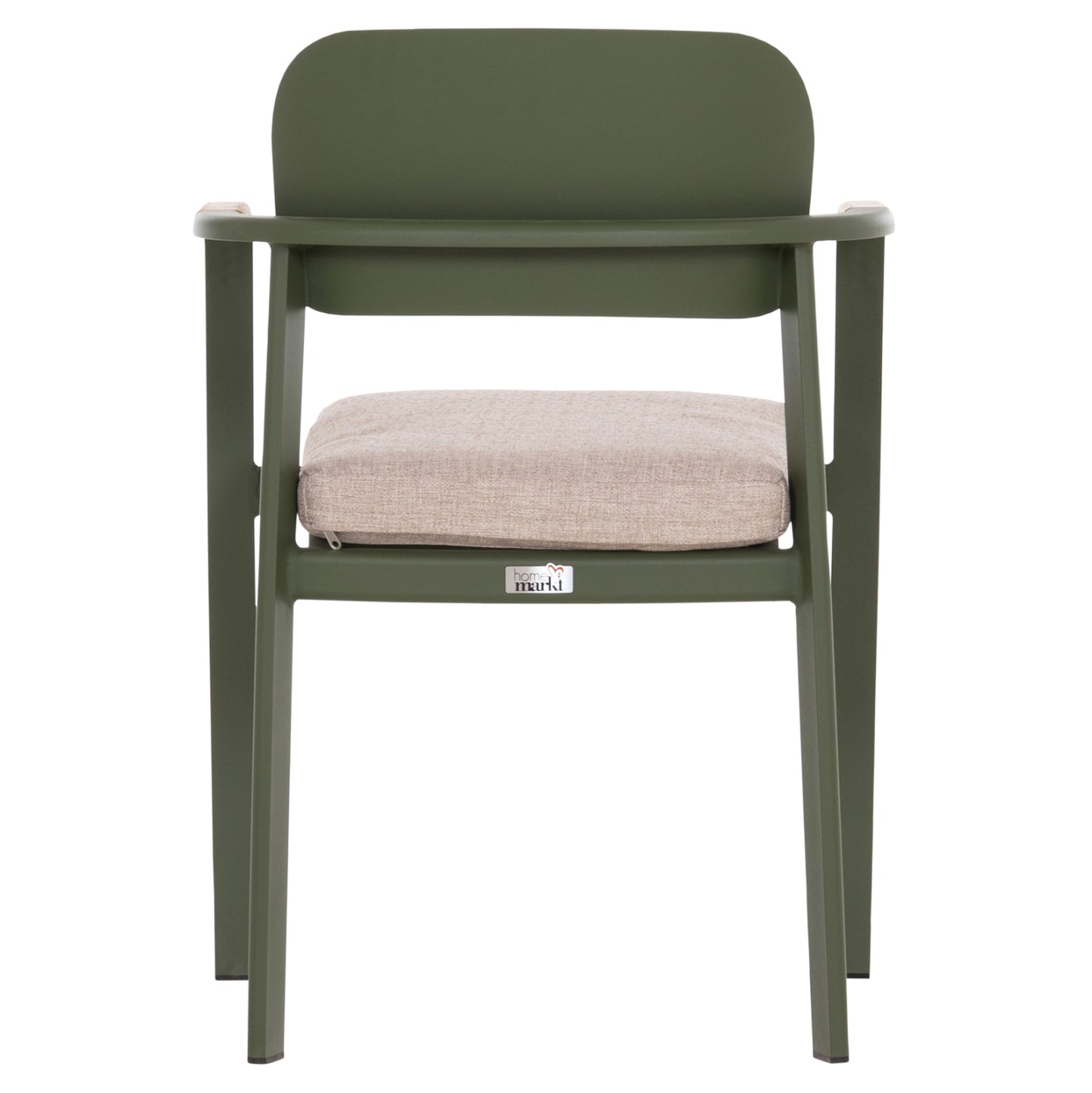 DINING CHAIR ELARA HM6414.06 GREEN ALUMINUM-BEIGE OLEFIN FABRIC--TEAK WOOD 56x62x78Hcm.