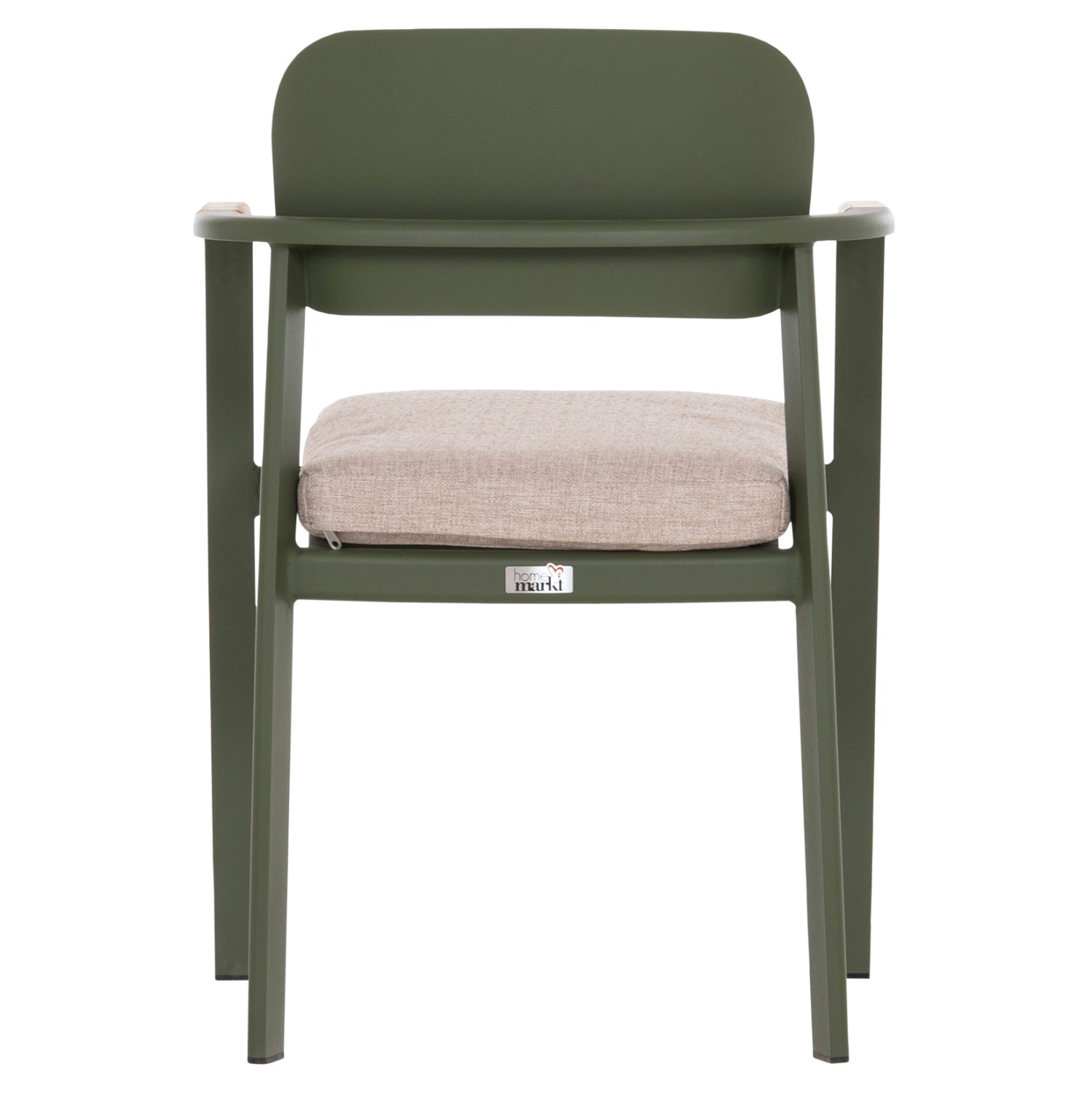 DINING CHAIR ELARA HM6414.06 GREEN ALUMINUM-BEIGE OLEFIN FABRIC--TEAK WOOD 56x62x78Hcm.