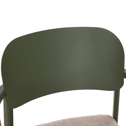DINING CHAIR ELARA HM6414.06 GREEN ALUMINUM-BEIGE OLEFIN FABRIC--TEAK WOOD 56x62x78Hcm.