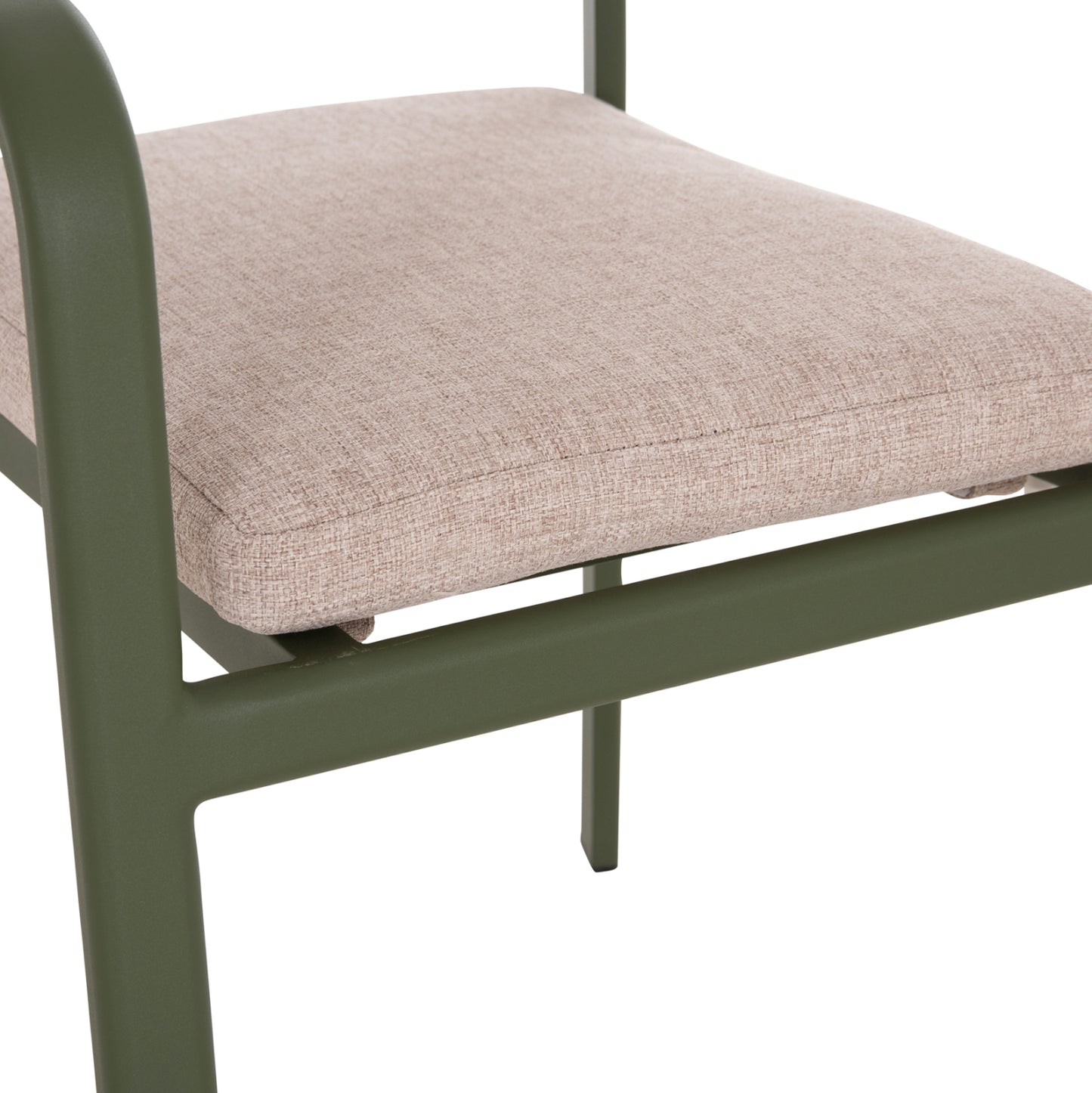 DINING CHAIR ELARA HM6414.06 GREEN ALUMINUM-BEIGE OLEFIN FABRIC--TEAK WOOD 56x62x78Hcm.