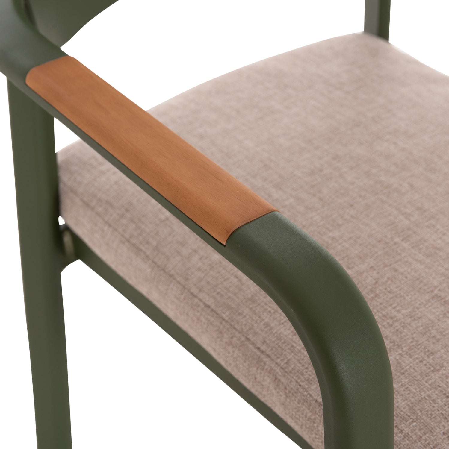 DINING CHAIR ELARA HM6414.06 GREEN ALUMINUM-BEIGE OLEFIN FABRIC--TEAK WOOD 56x62x78Hcm.