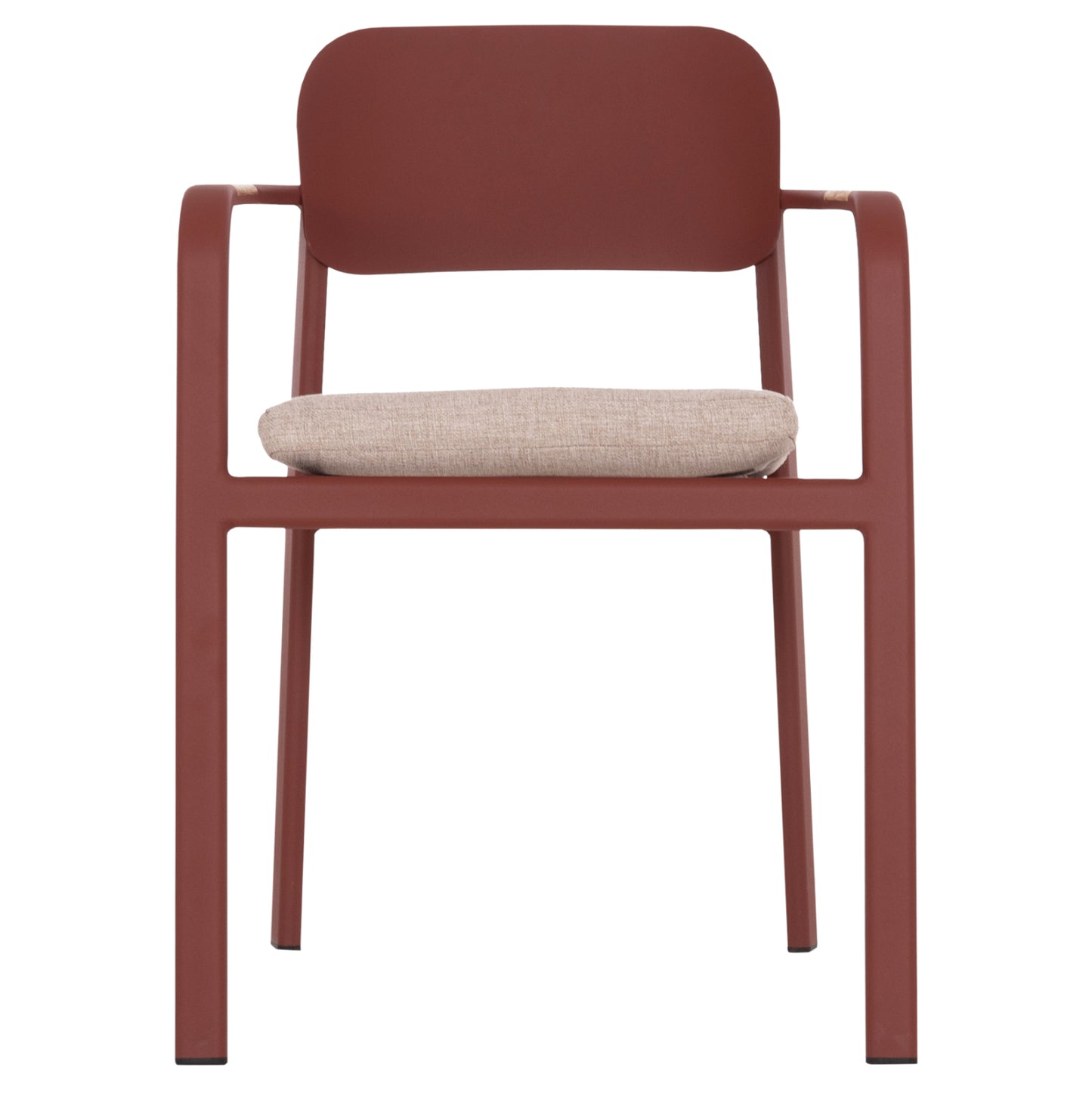 DINING CHAIR ELARA HM6414.07 RED ALUMINUM-BEIGE OLEFIN FABRIC--TEAK WOOD 56x62x78Hcm.