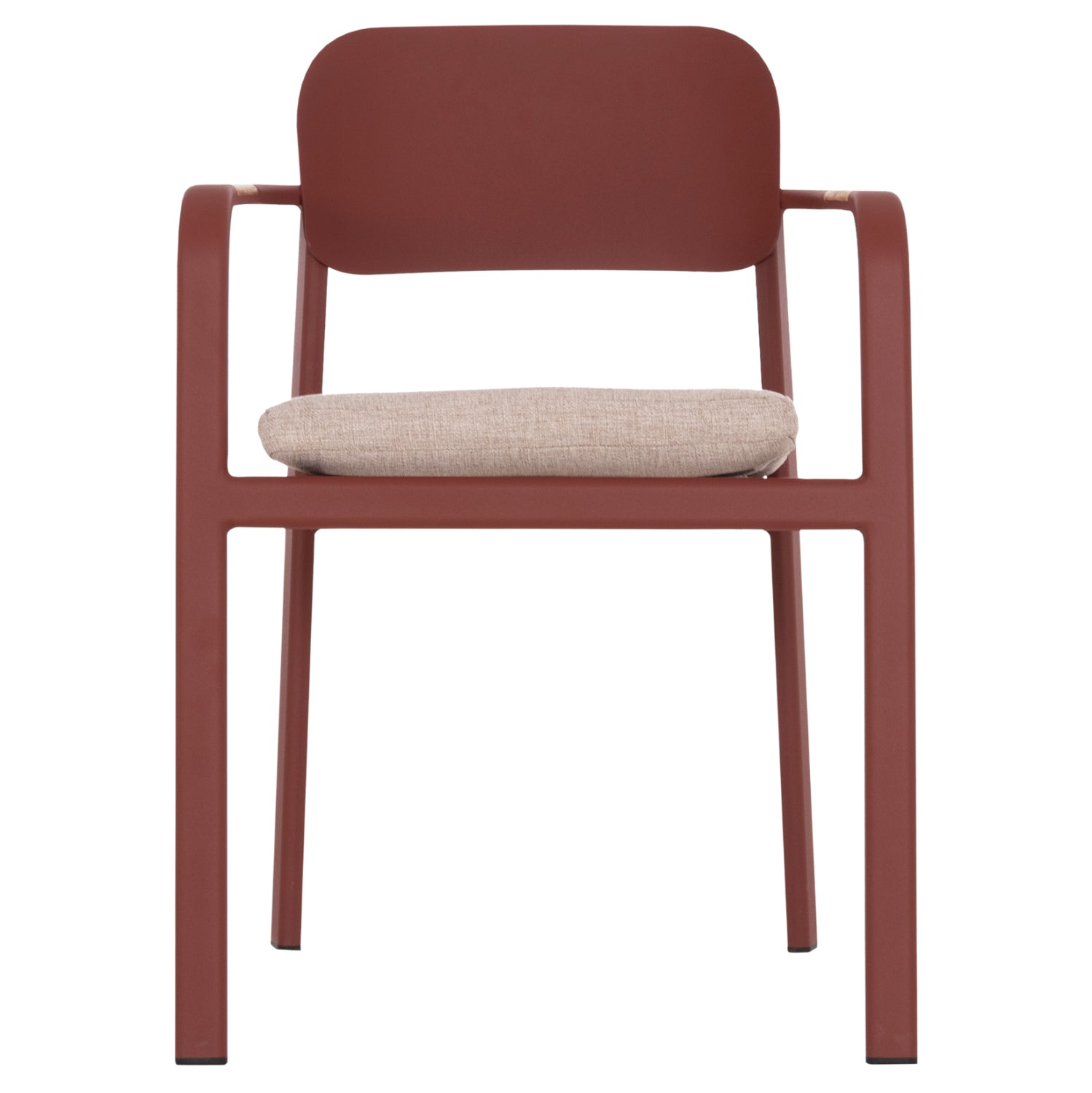 DINING CHAIR ELARA HM6414.07 RED ALUMINUM-BEIGE OLEFIN FABRIC--TEAK WOOD 56x62x78Hcm.