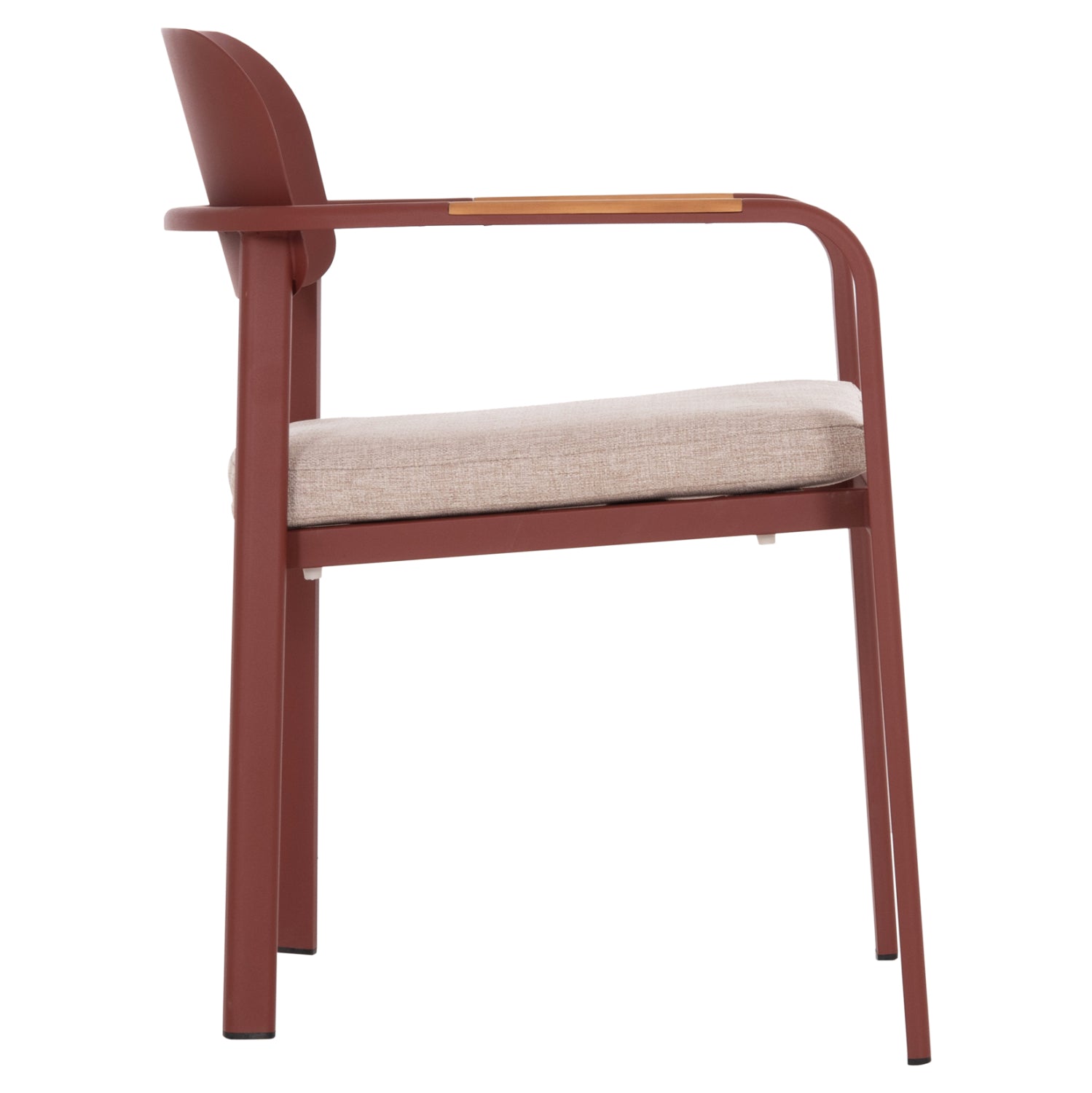 DINING CHAIR ELARA HM6414.07 RED ALUMINUM-BEIGE OLEFIN FABRIC--TEAK WOOD 56x62x78Hcm.
