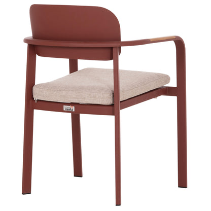 DINING CHAIR ELARA HM6414.07 RED ALUMINUM-BEIGE OLEFIN FABRIC--TEAK WOOD 56x62x78Hcm.