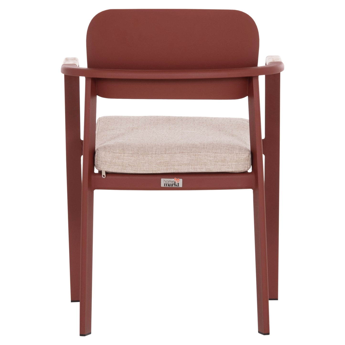 DINING CHAIR ELARA HM6414.07 RED ALUMINUM-BEIGE OLEFIN FABRIC--TEAK WOOD 56x62x78Hcm.