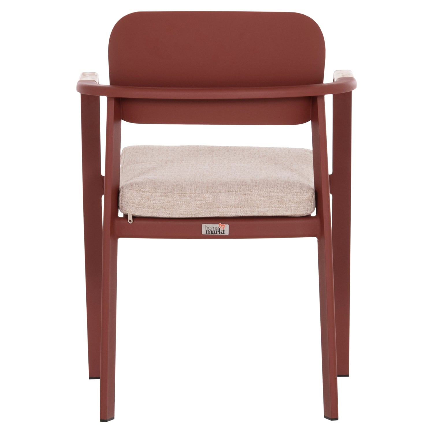 DINING CHAIR ELARA HM6414.07 RED ALUMINUM-BEIGE OLEFIN FABRIC--TEAK WOOD 56x62x78Hcm.