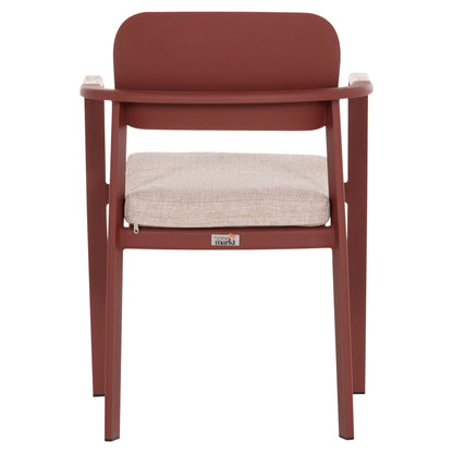 DINING CHAIR ELARA HM6414.07 RED ALUMINUM-BEIGE OLEFIN FABRIC--TEAK WOOD 56x62x78Hcm.