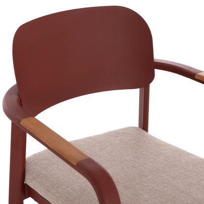 DINING CHAIR ELARA HM6414.07 RED ALUMINUM-BEIGE OLEFIN FABRIC--TEAK WOOD 56x62x78Hcm.
