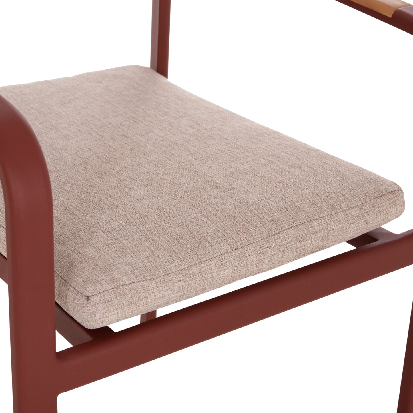 DINING CHAIR ELARA HM6414.07 RED ALUMINUM-BEIGE OLEFIN FABRIC--TEAK WOOD 56x62x78Hcm.