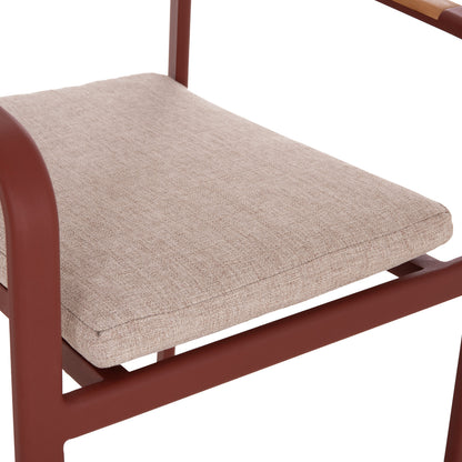 DINING CHAIR ELARA HM6414.07 RED ALUMINUM-BEIGE OLEFIN FABRIC--TEAK WOOD 56x62x78Hcm.
